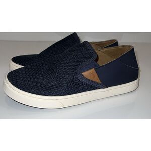 Olukai Pehuea Womens Size 7W Shoes Blue Leather Comfort Slip On‎ Sneakers Casual